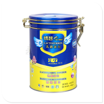 圓形帶鐵扣乳鐵蛋白鐵罐,密封蛋白質粉馬口鐵罐